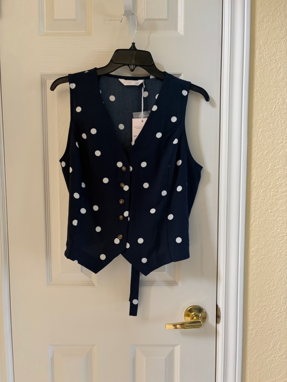 LC Lauren Conrad Navy and White Polka Dot Sleeveless Button Front Vest